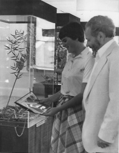 Kari Jo and Bob Spear, examining "Habitat Shots"  1981,  Photographer unknown